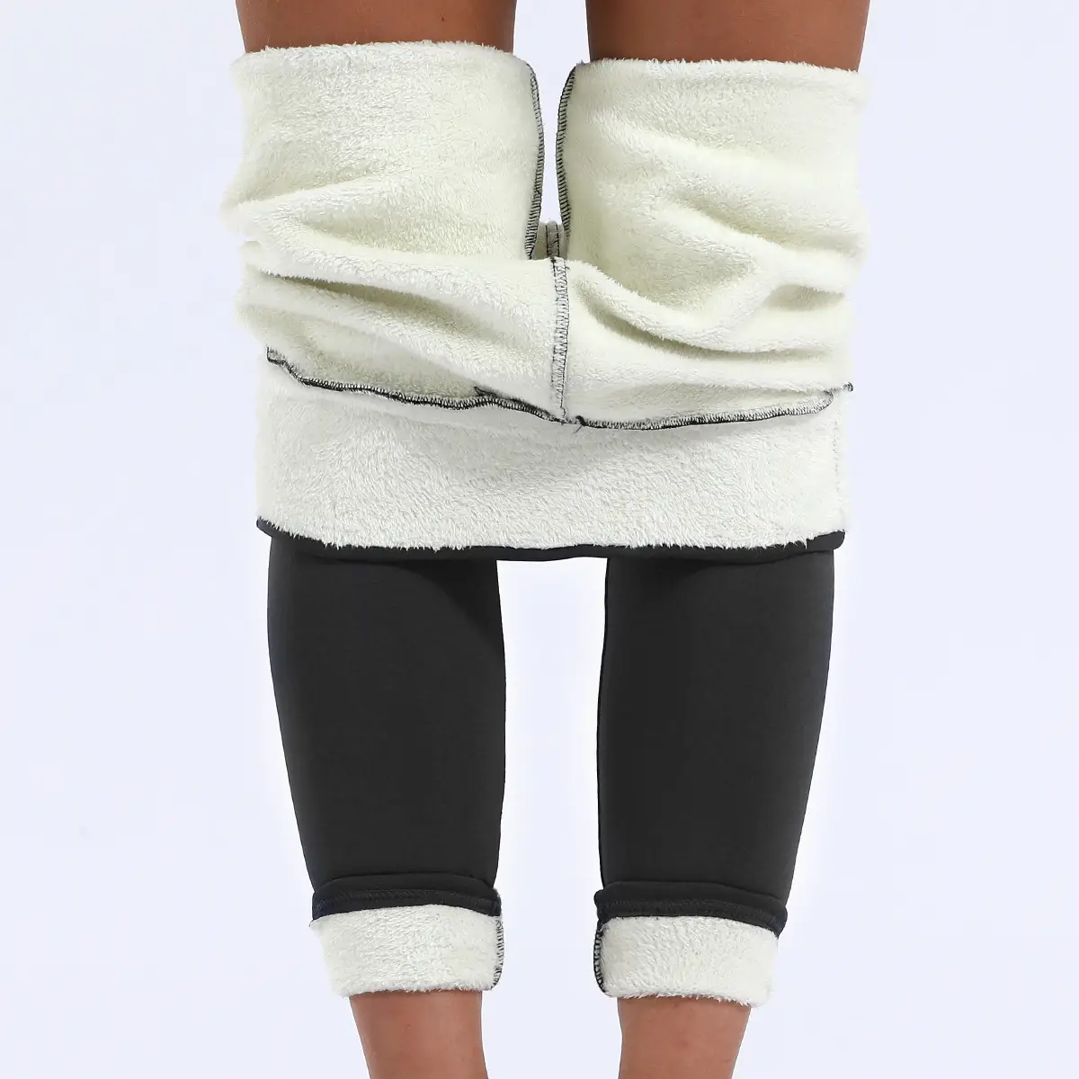 Women Fleece Leggings Maroon High Waist Thick — feature 33