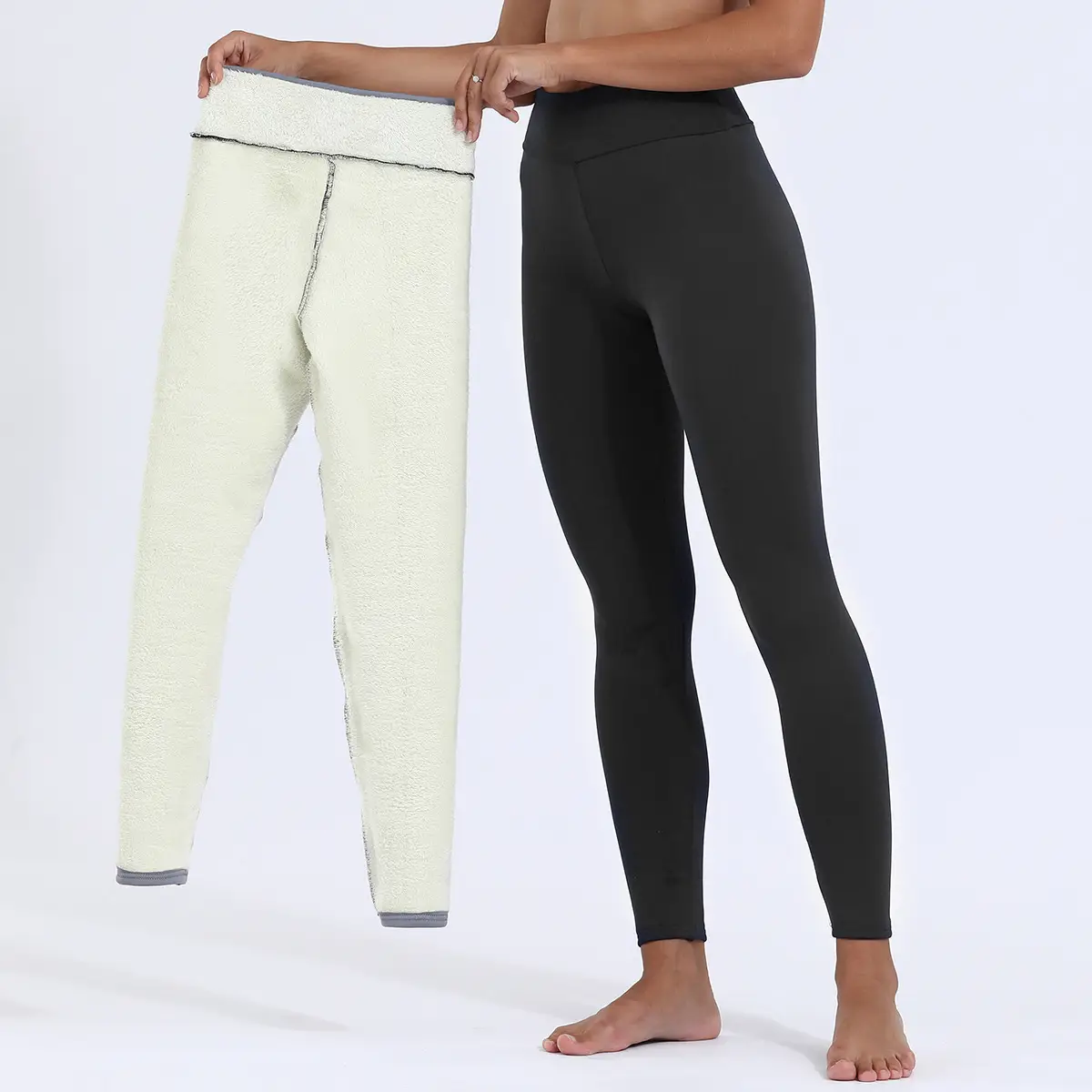 Women Fleece Leggings Maroon High Waist Thick — feature 37