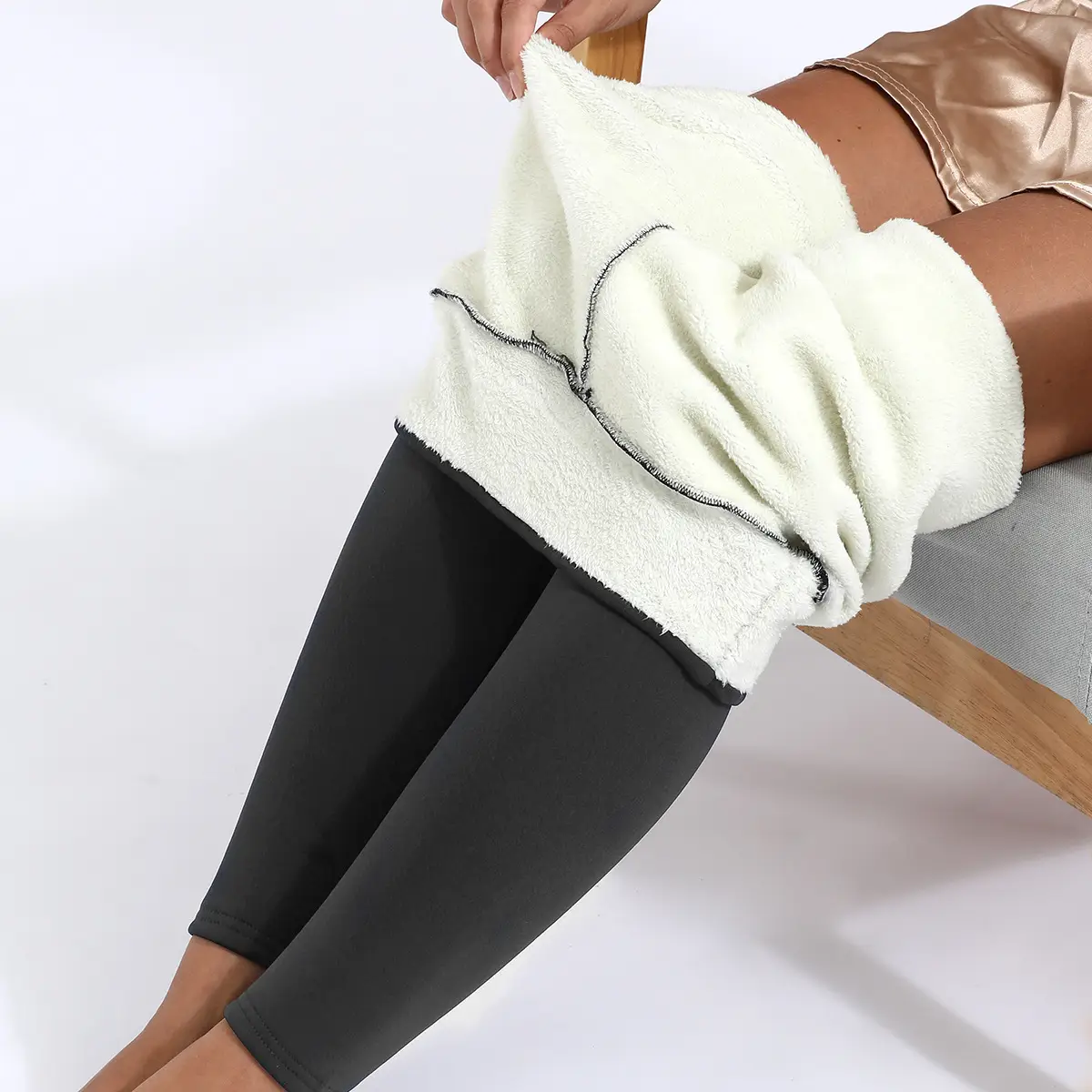 Women Fleece Leggings Maroon High Waist Thick — feature 38