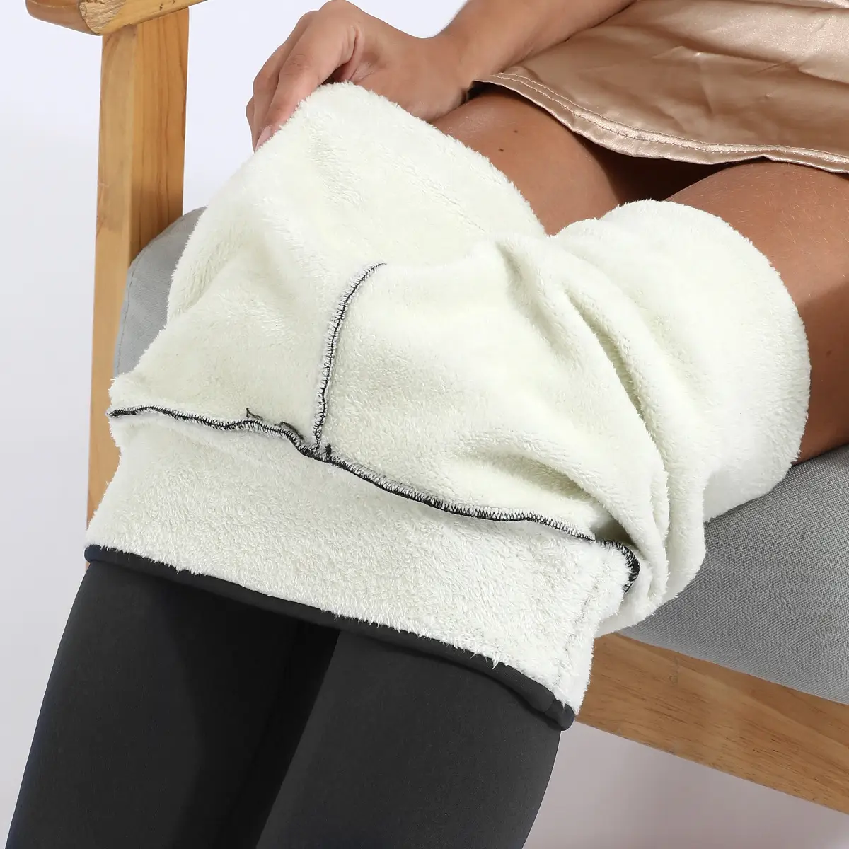Women Fleece Leggings Maroon High Waist Thick — feature 39