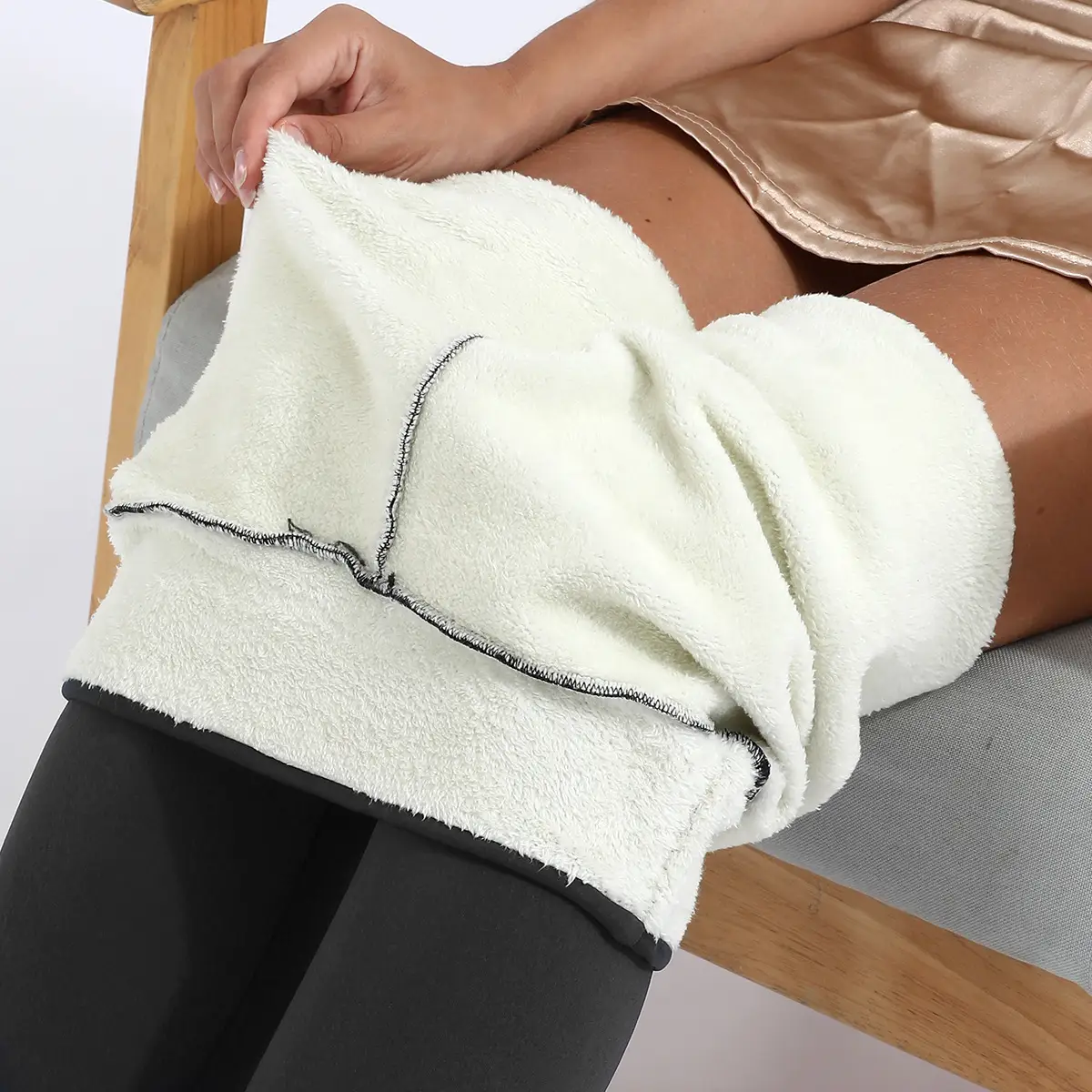 Women Fleece Leggings Maroon High Waist Thick — feature 40
