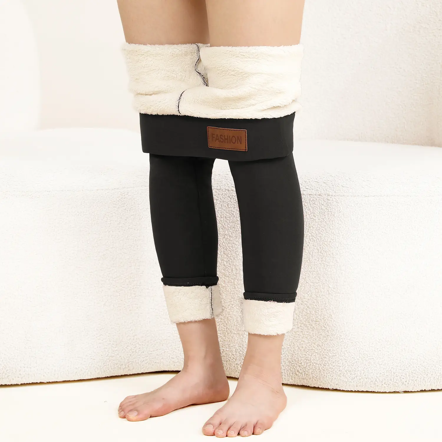 Women Fleece Leggings Maroon High Waist Thick — feature 41