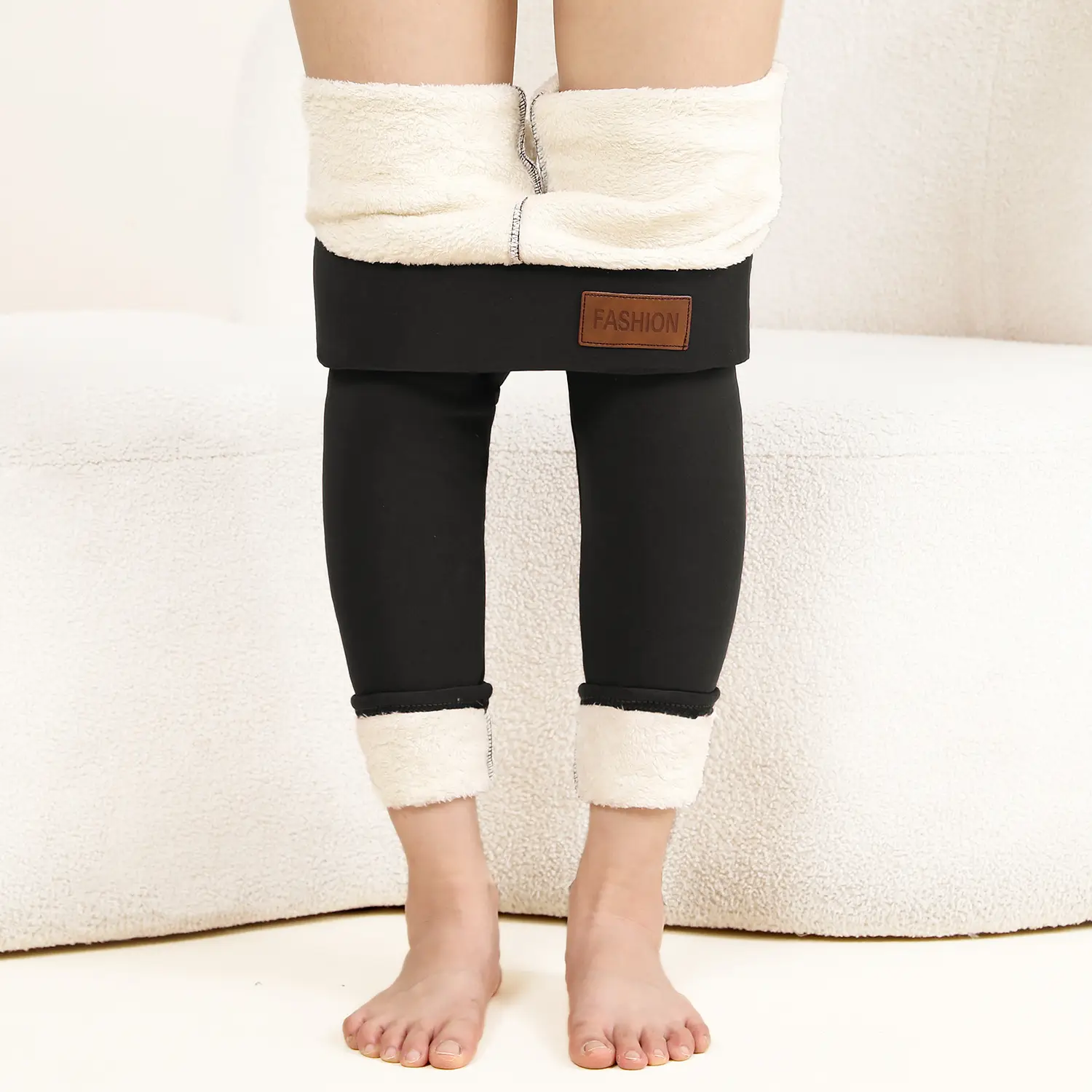 Women Fleece Leggings Maroon High Waist Thick — feature 45