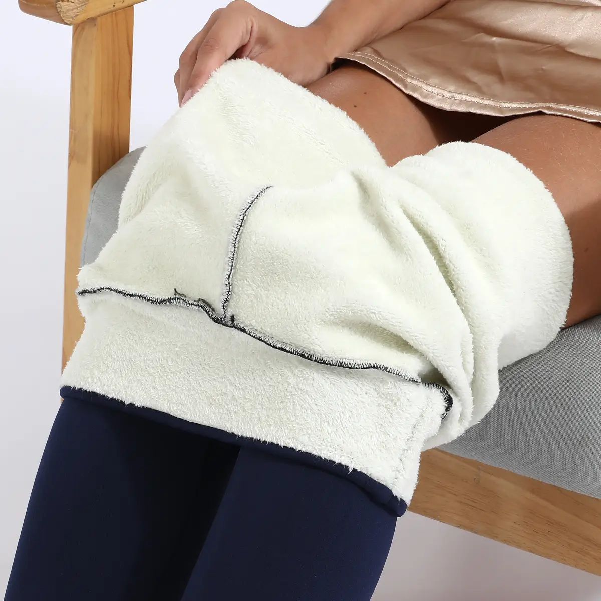 Women Fleece Leggings Maroon High Waist Thick — feature 46