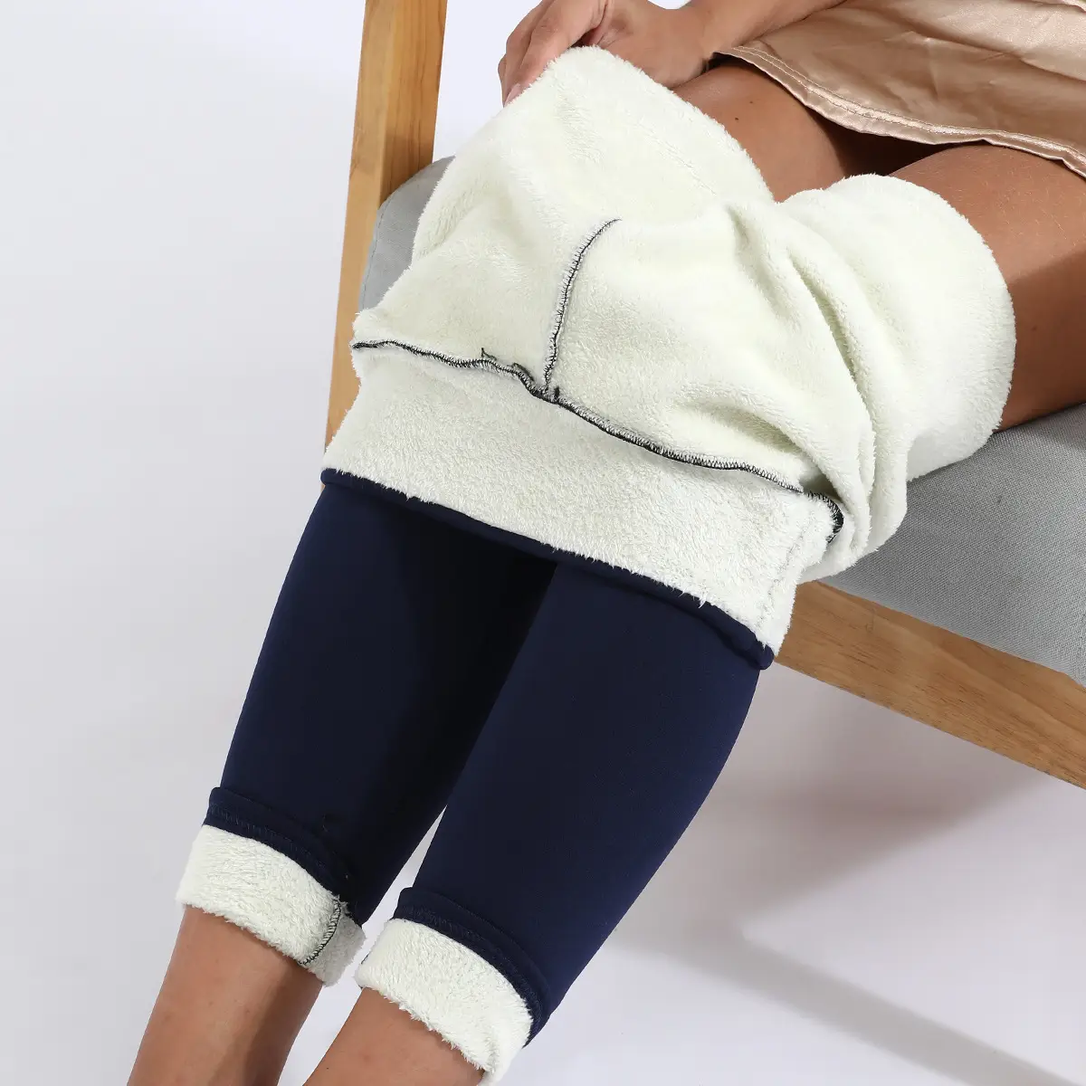 Women Fleece Leggings Maroon High Waist Thick — feature 47