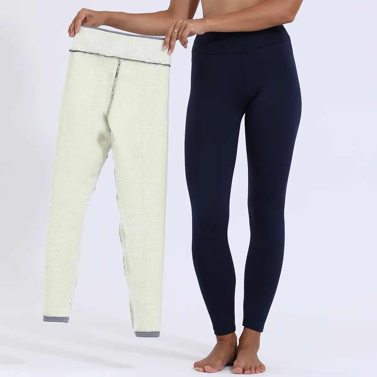 Women Fleece Leggings Maroon High Waist Thick — feature 48