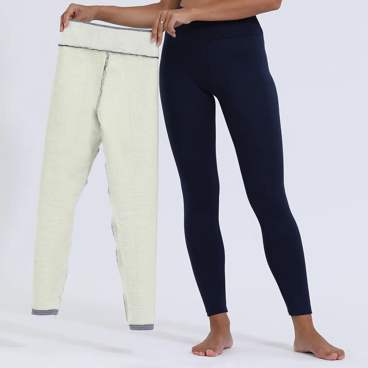 Women Fleece Leggings Maroon High Waist Thick — feature 49