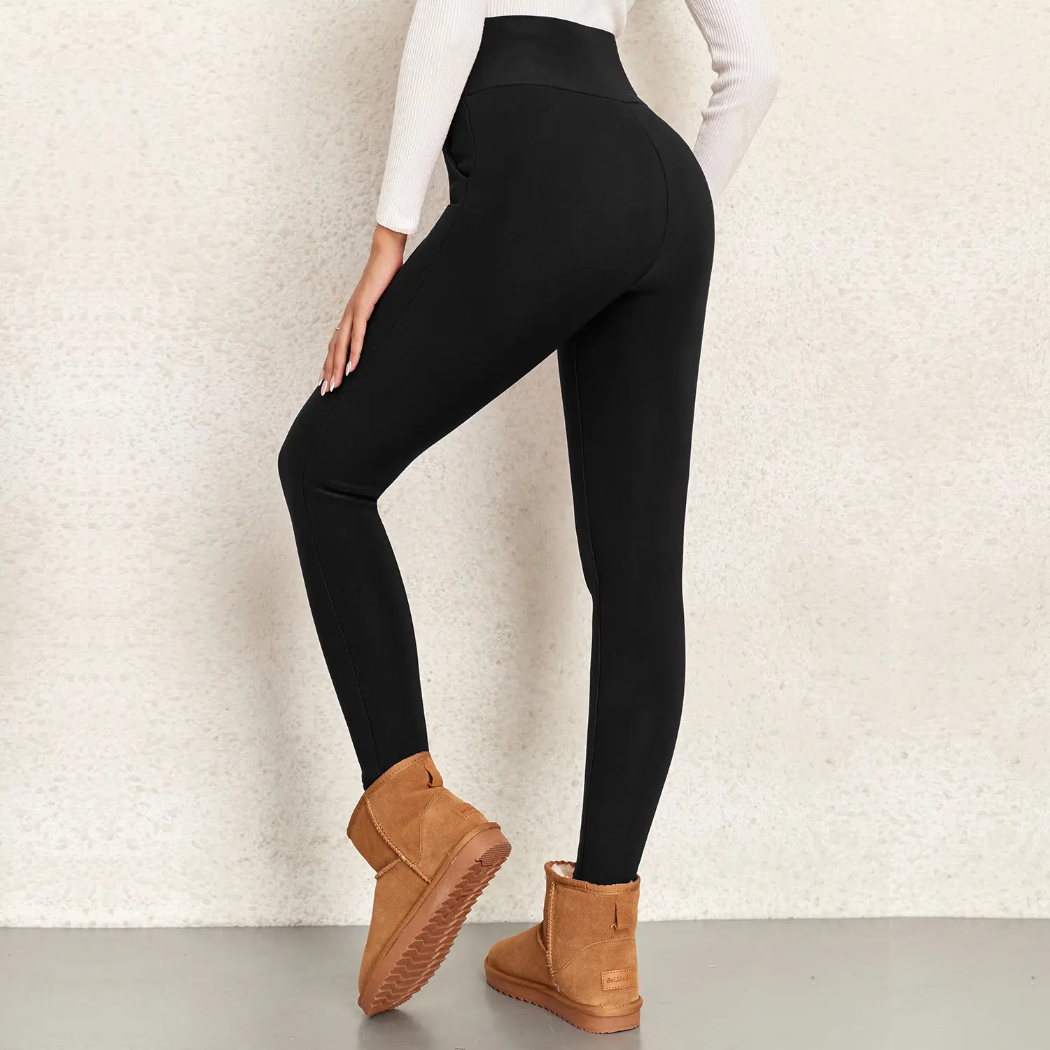 Women Fleece Leggings Maroon High Waist Thick — feature 5