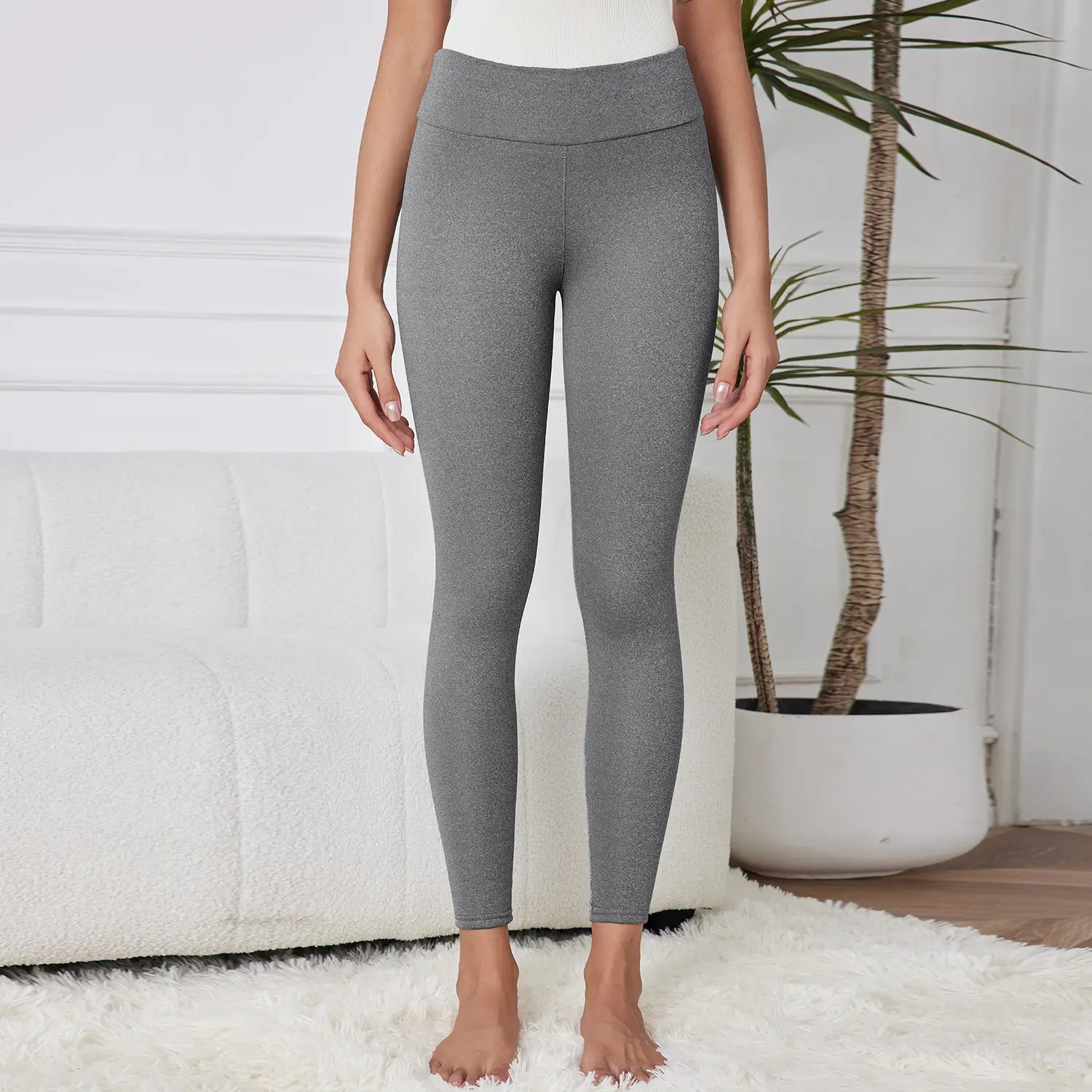 Women Fleece Leggings Maroon High Waist Thick — feature 8