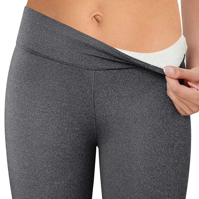 Women Fleece Leggings Maroon High Waist Thick - Image 10