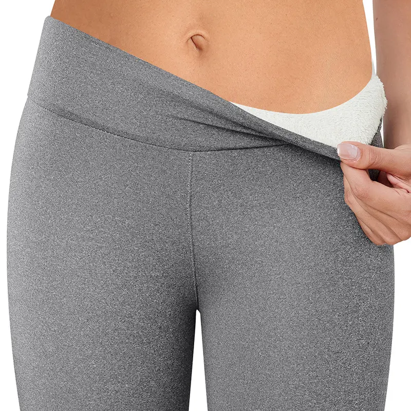 Women Fleece Leggings Maroon High Waist Thick - Image 11