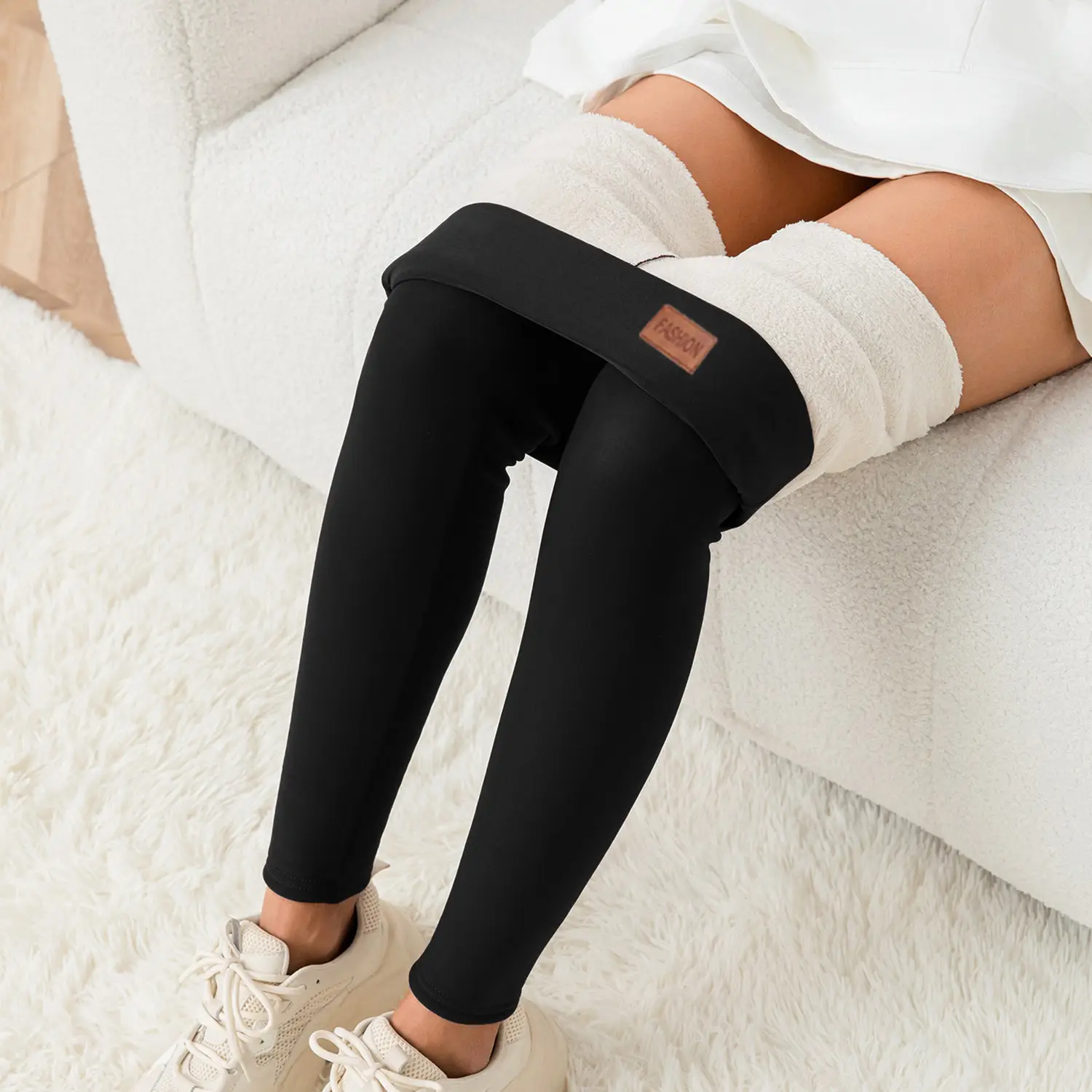 Women Fleece Leggings Maroon High Waist Thick - Image 12