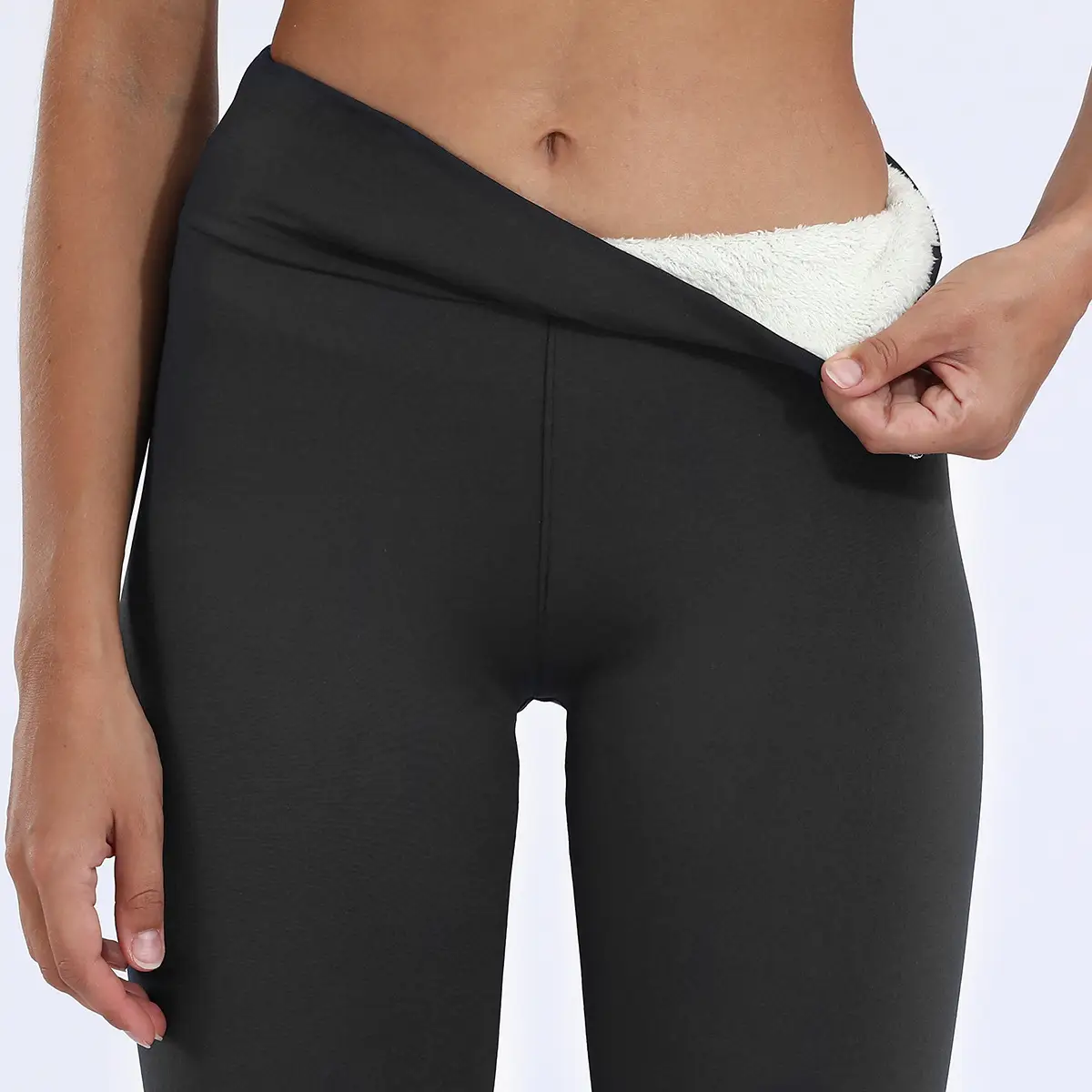 Women Fleece Leggings Maroon High Waist Thick - Image 2