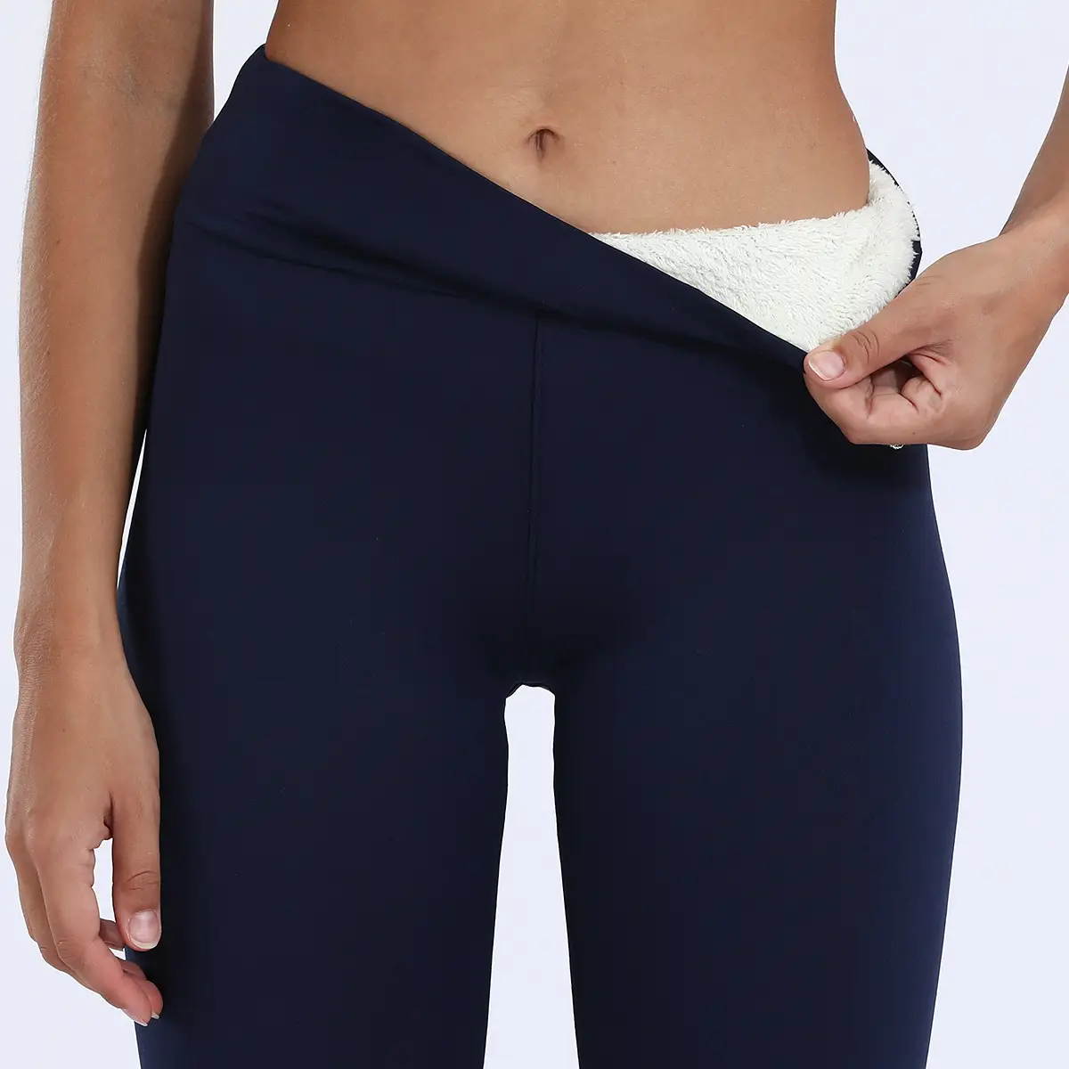 Women Fleece Leggings Maroon High Waist Thick - Image 4
