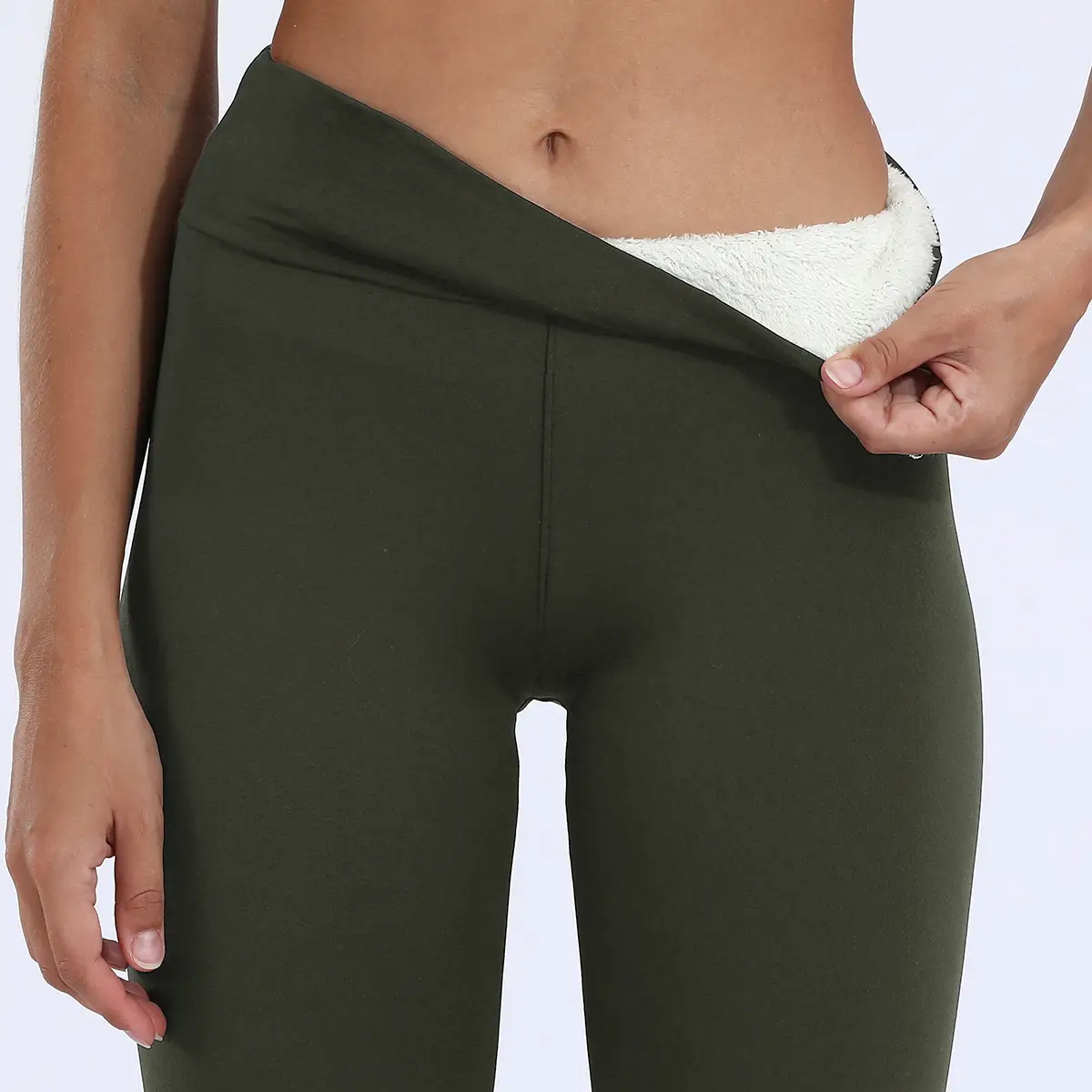 Women Fleece Leggings Maroon High Waist Thick - Image 6