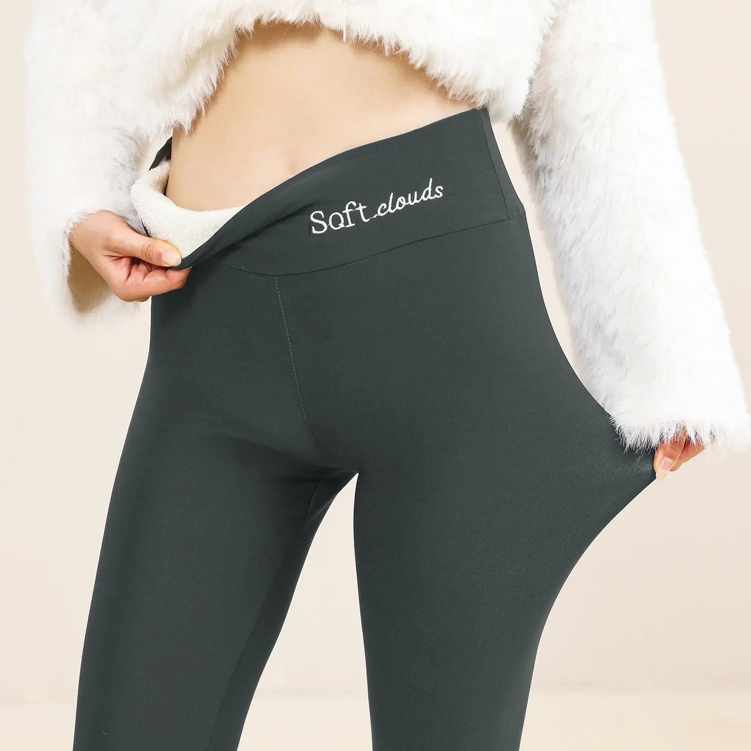 Women Fleece Leggings Maroon High Waist Thick - Image 8