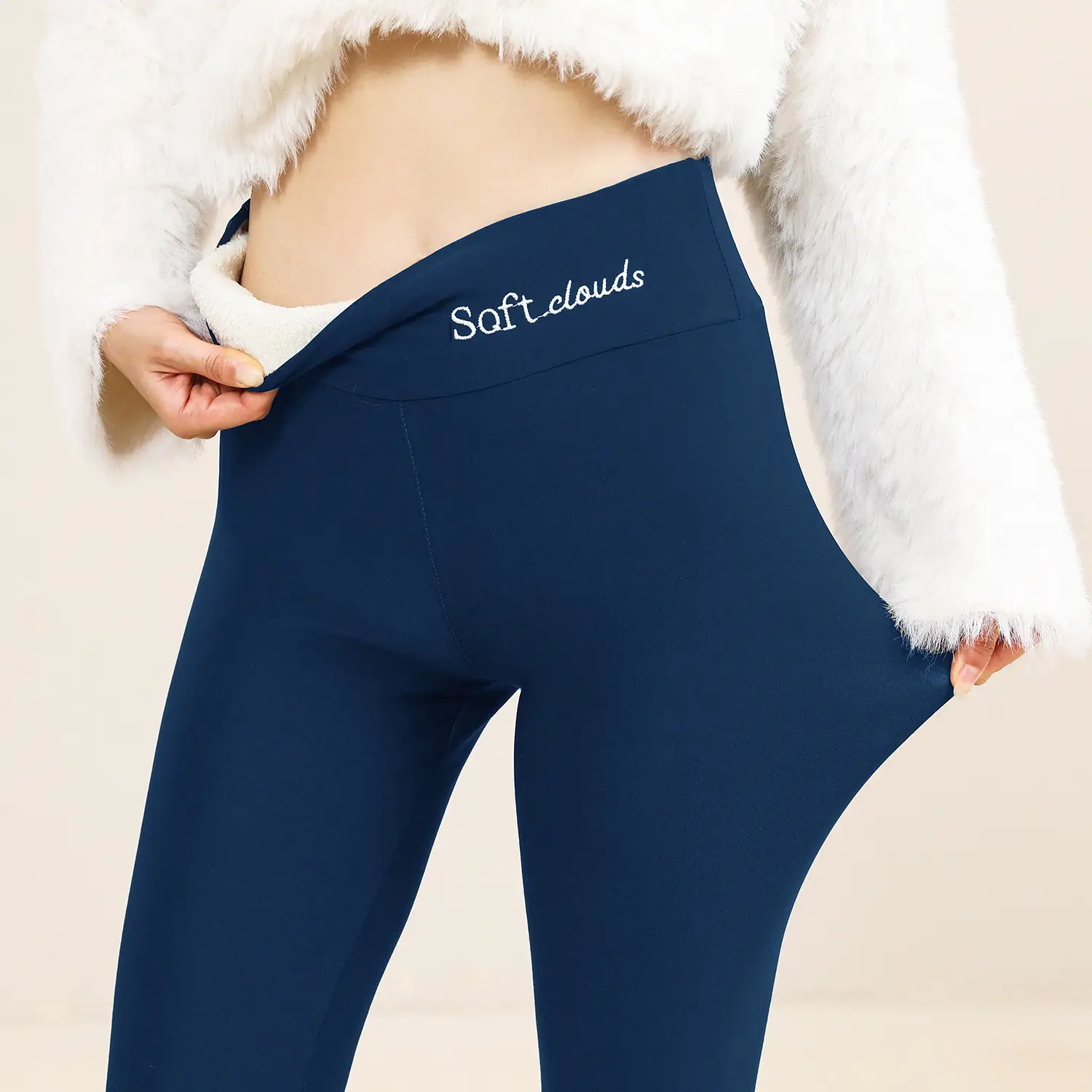Women Fleece Leggings Maroon High Waist Thick - Image 9