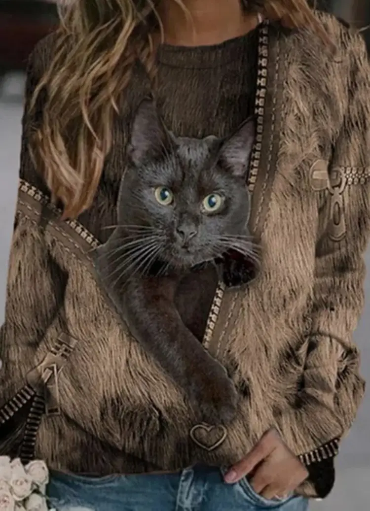 2021 Cat Print Crossbody Jacket for Women - Image 2