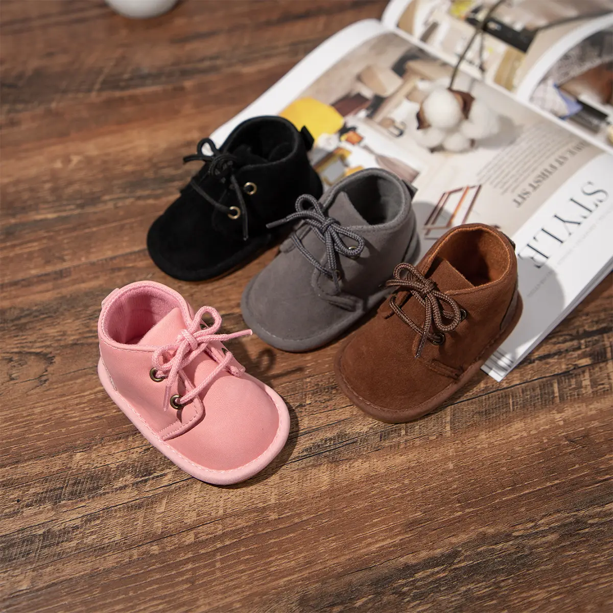 Black Lace-Up Toddler Shoes with Rubber Sole