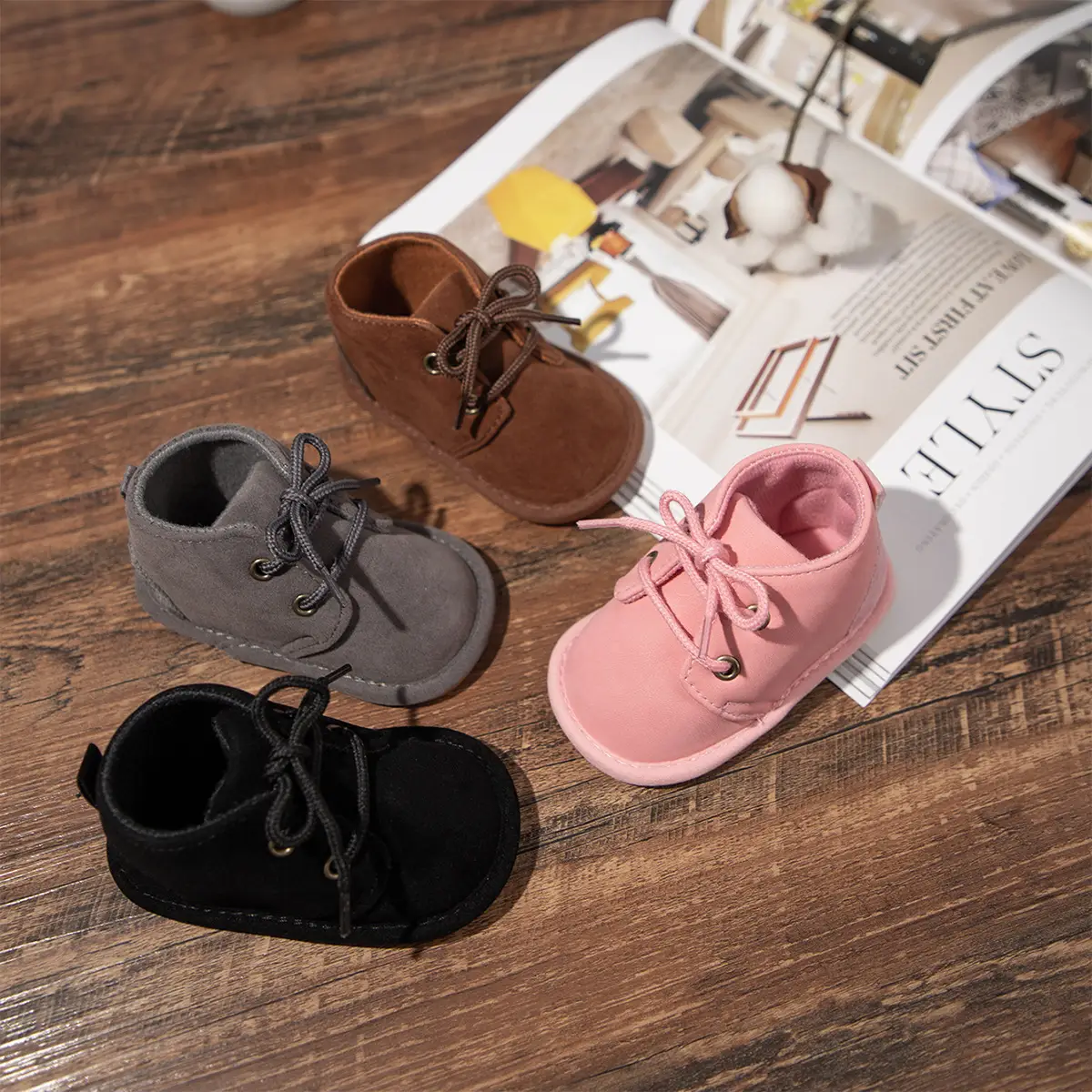 Black Lace-Up Toddler Shoes with Rubber Sole
