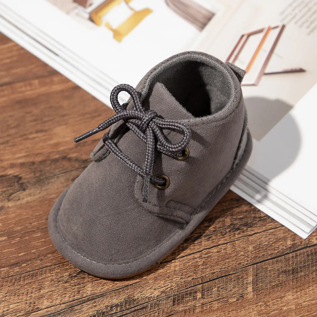 Black Lace-Up Toddler Shoes with Rubber Sole