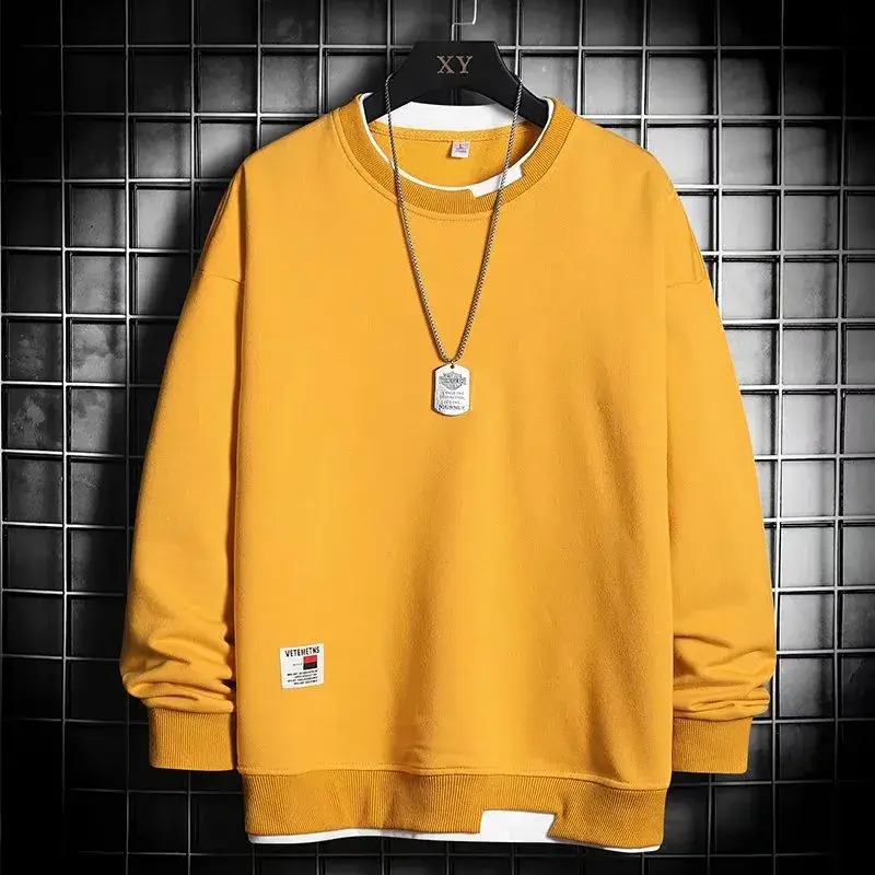 Men Black Fleece Lined Loose Crewneck Sweater