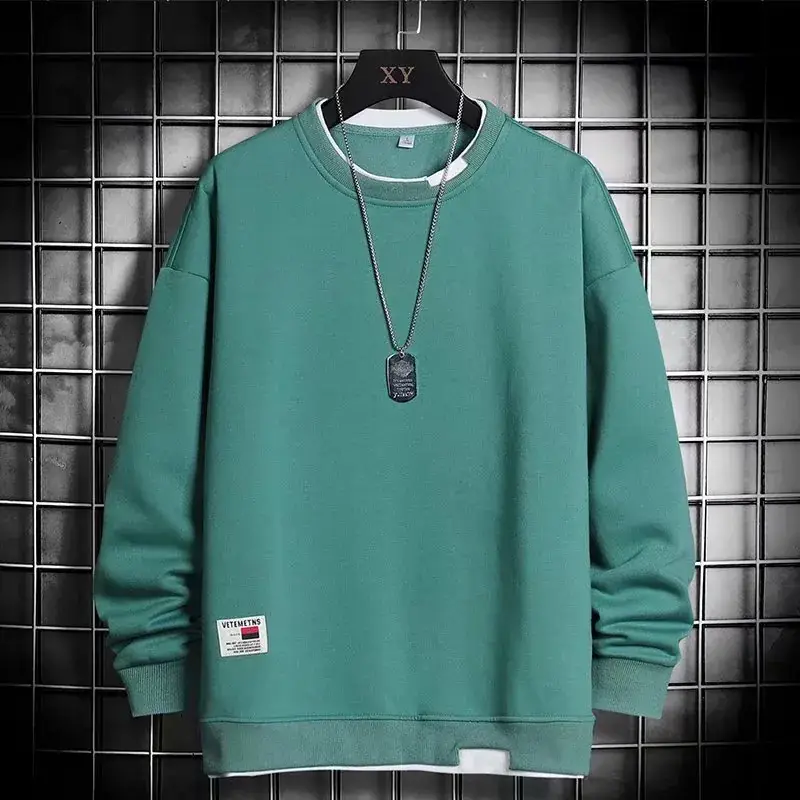 Men Black Fleece Lined Loose Crewneck Sweater