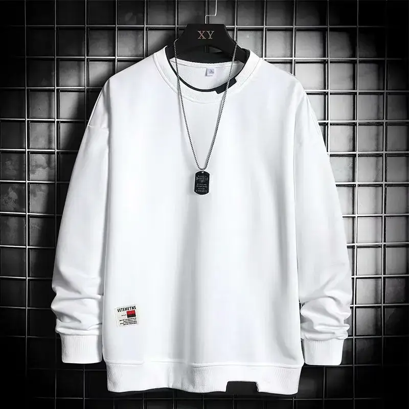 Men Black Fleece Lined Loose Crewneck Sweater