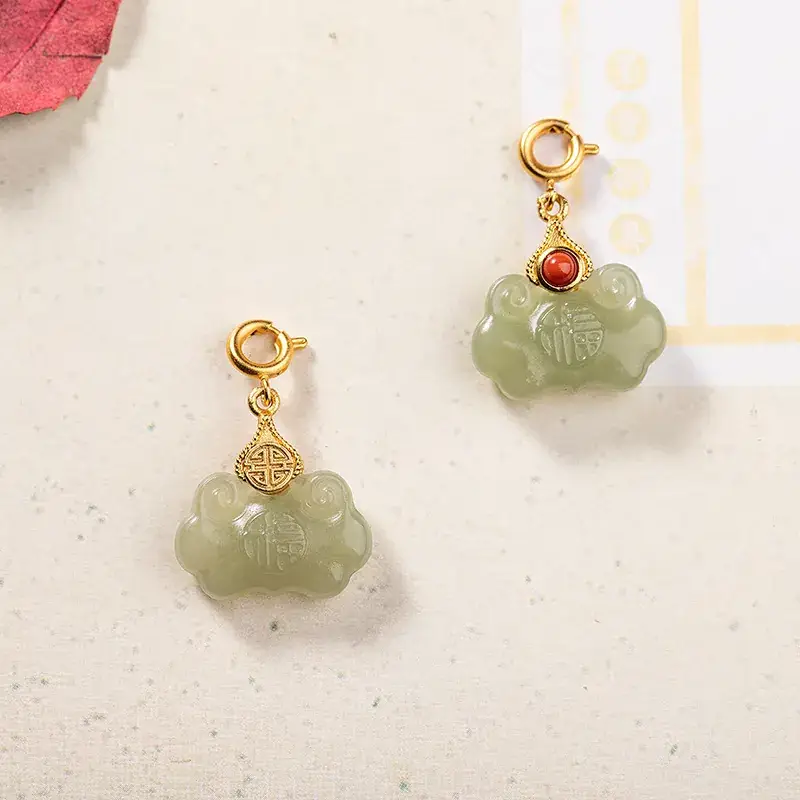 Xingyu Jade Pendant with Red Agate & Gold Plated