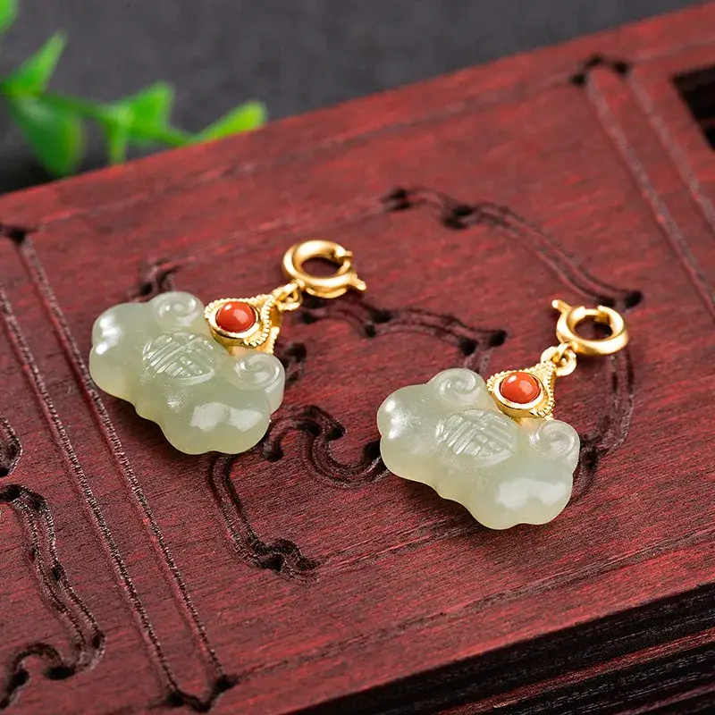 Xingyu Jade Pendant with Red Agate & Gold Plated