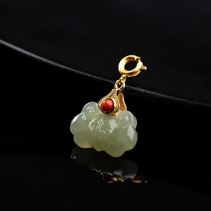 Xingyu Jade Pendant with Red Agate & Gold Plated
