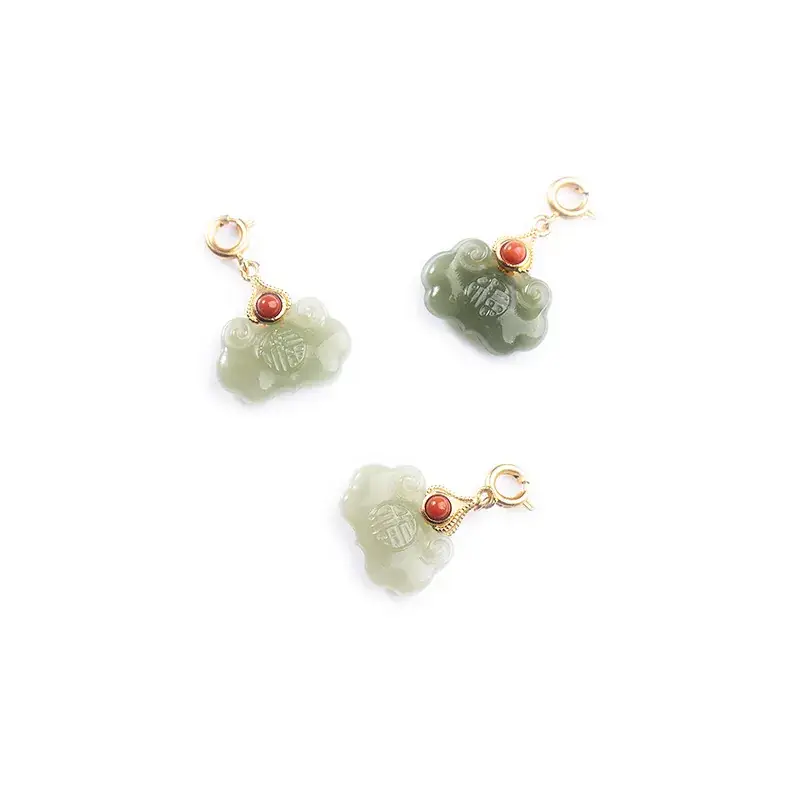 Xingyu Jade Pendant with Red Agate & Gold Plated