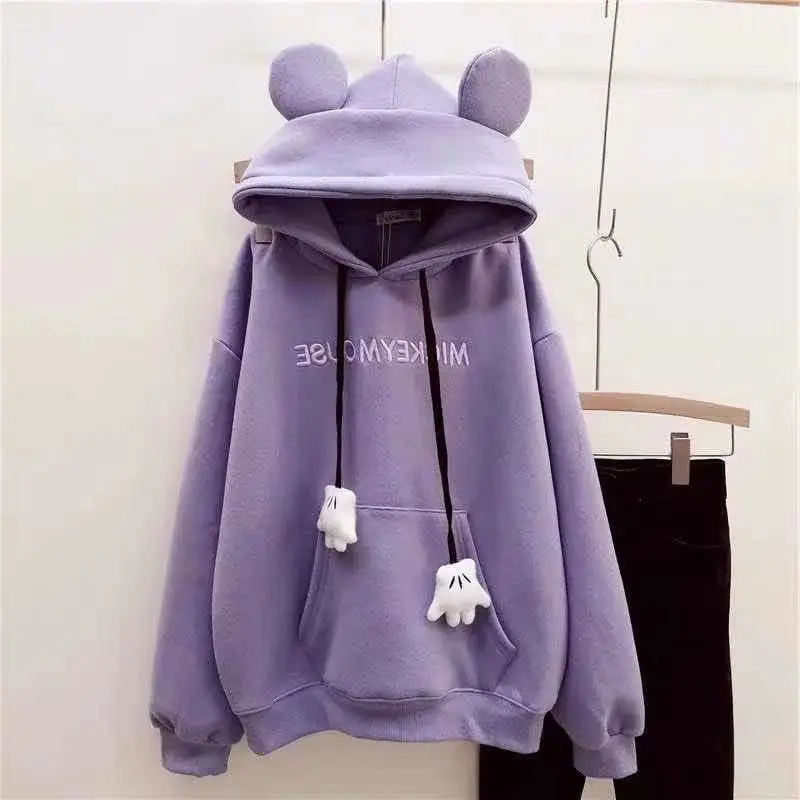 Fleece Hooded Coat Rabbit Ears Winter Warm Multi Color