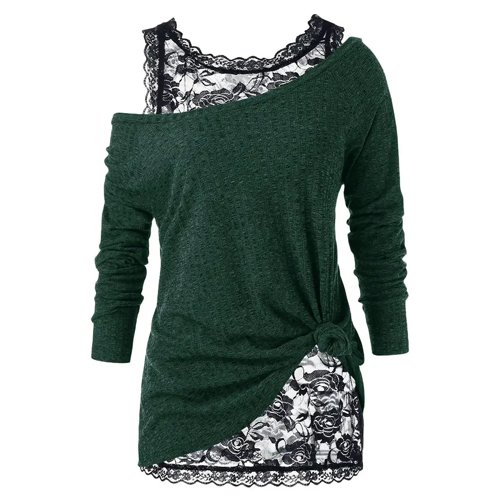 2025 Spring Lace Round Neck Shirt Set - Image 2