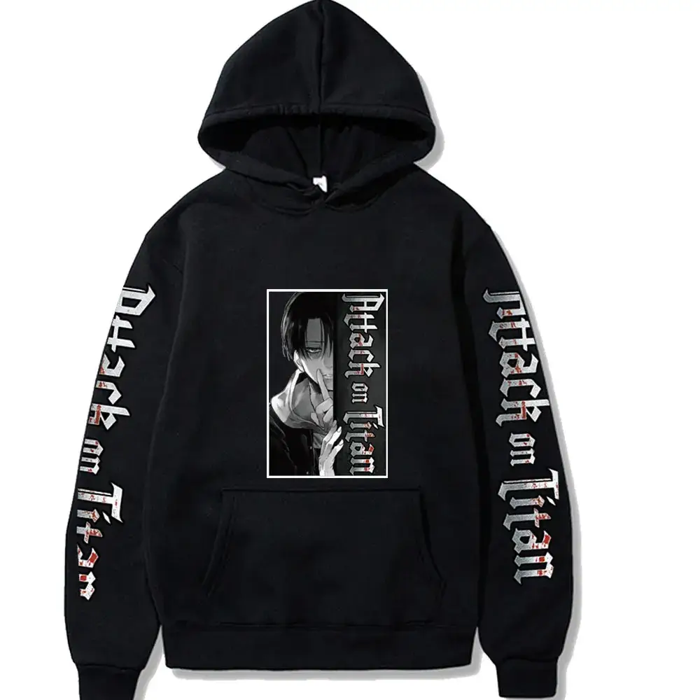 Men Black Attack on Titan Hooded Sweatshirt - Image 5