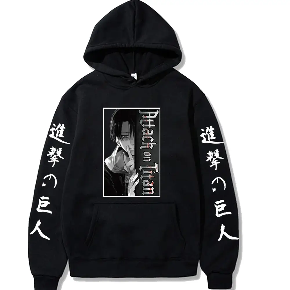 Men Black Attack on Titan Hooded Sweatshirt - Image 11