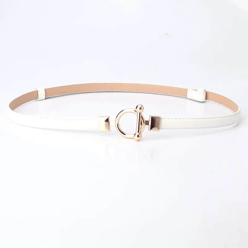 Women Adjustable Dark Leather Belt with Gold Ring Closure - Image 3