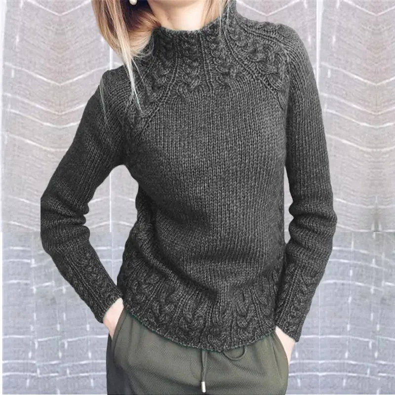 Women's Knitted Hemp Neck Sweater Solid Color - Image 10