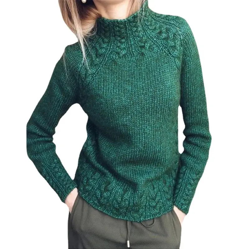 Women's Knitted Hemp Neck Sweater Solid Color - Image 13