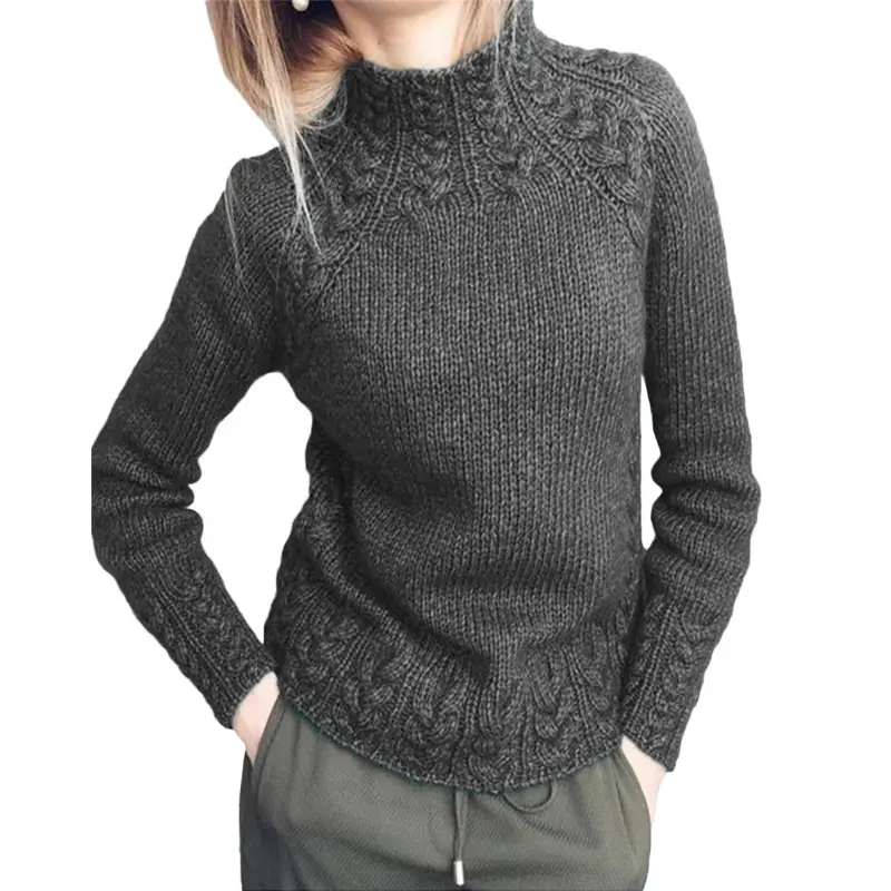 Women's Knitted Hemp Neck Sweater Solid Color - Image 2
