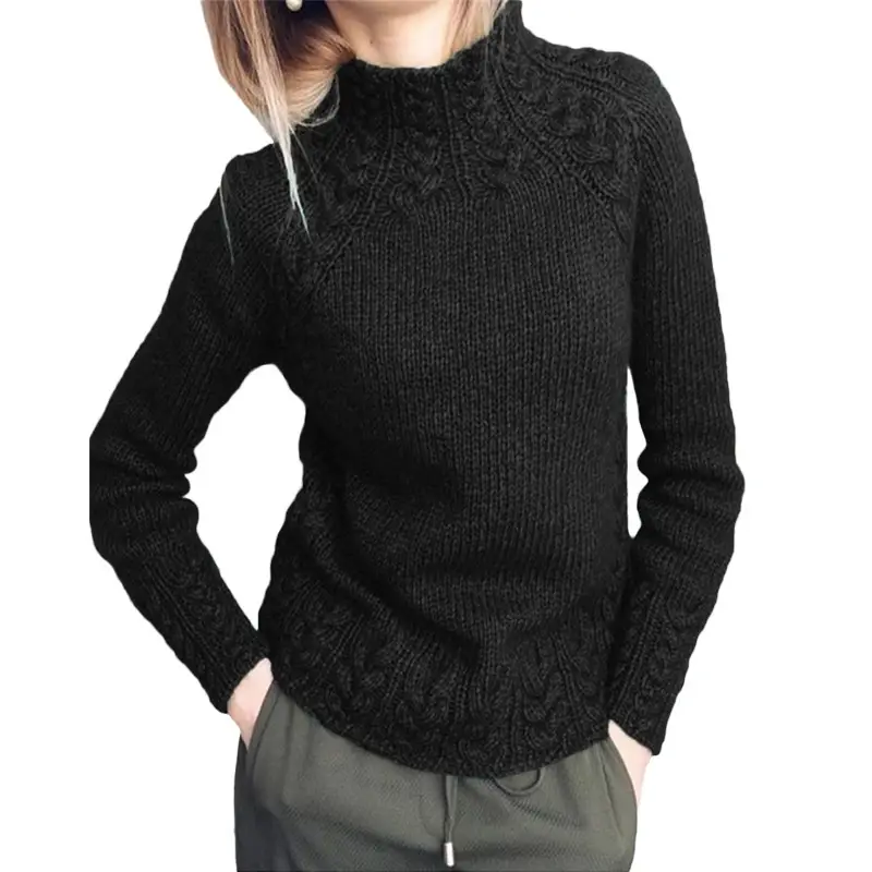 Women's Knitted Hemp Neck Sweater Solid Color - Image 4