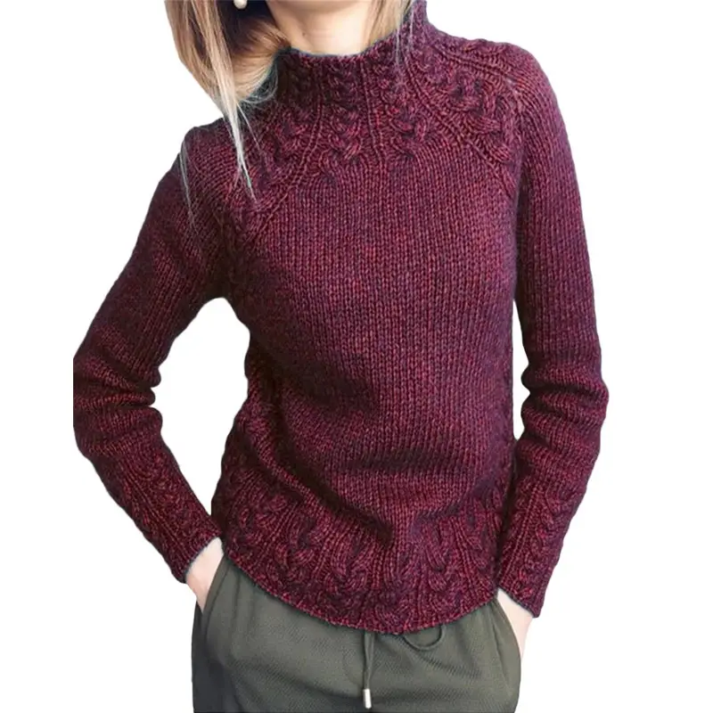 Women's Knitted Hemp Neck Sweater Solid Color - Image 5
