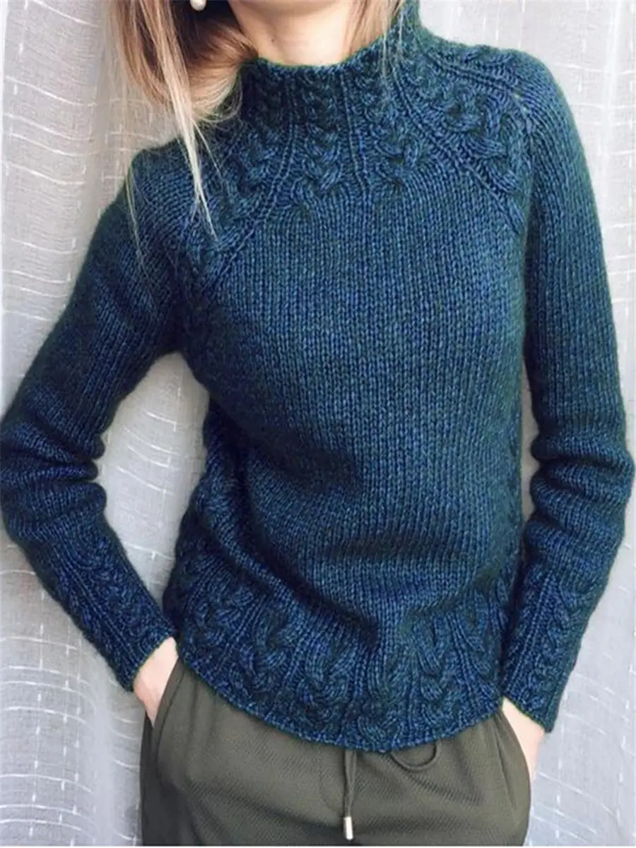 Women's Knitted Hemp Neck Sweater Solid Color - Image 6