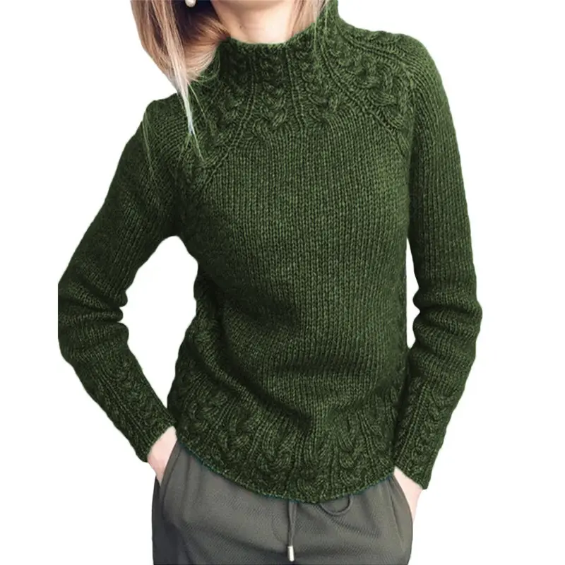 Women's Knitted Hemp Neck Sweater Solid Color - Image 7