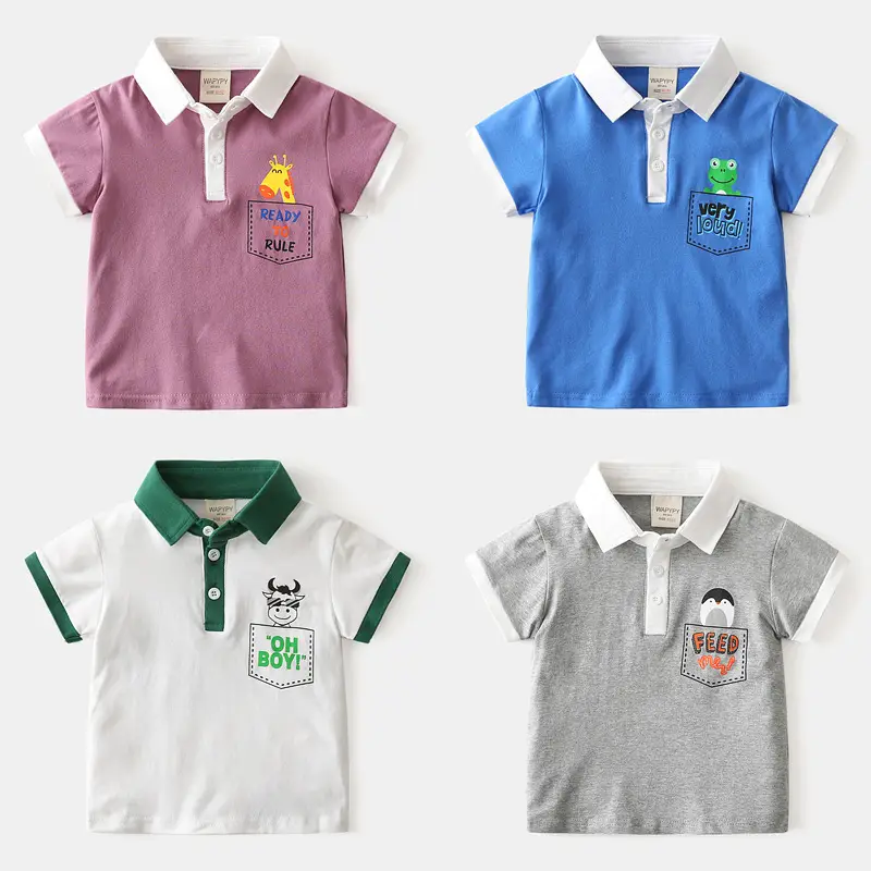 Blue Frog Print Kids Polo Shirt Short Sleeve