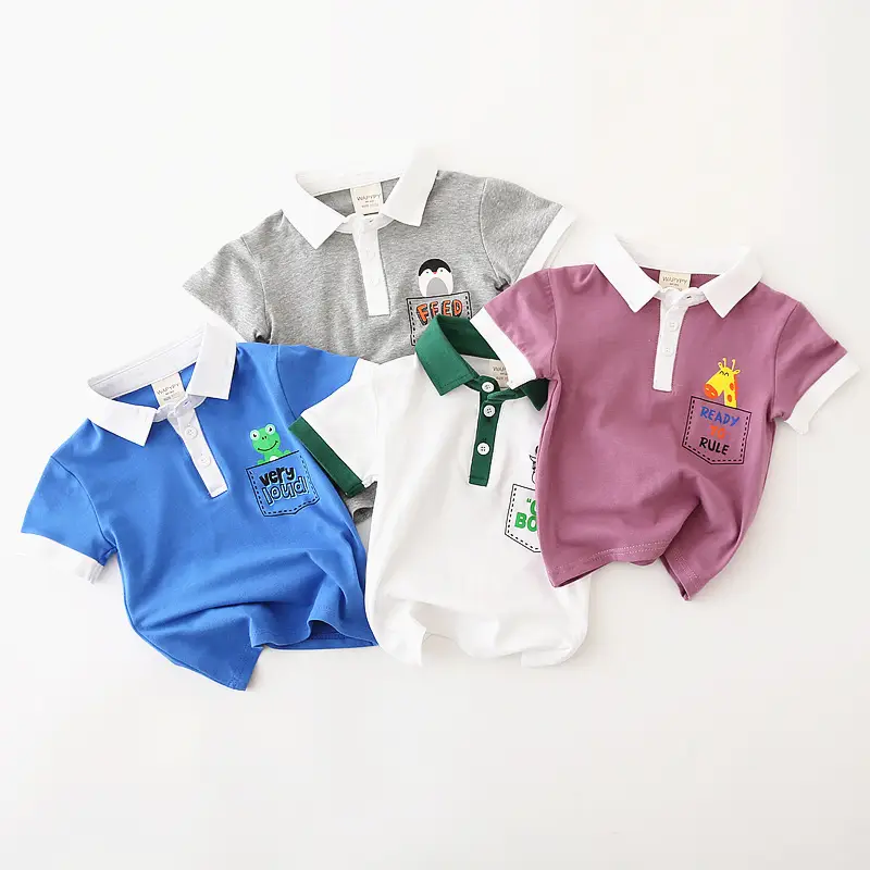 Blue Frog Print Kids Polo Shirt Short Sleeve