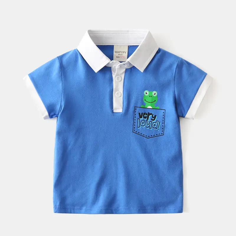 Blue Frog Print Kids Polo Shirt Short Sleeve