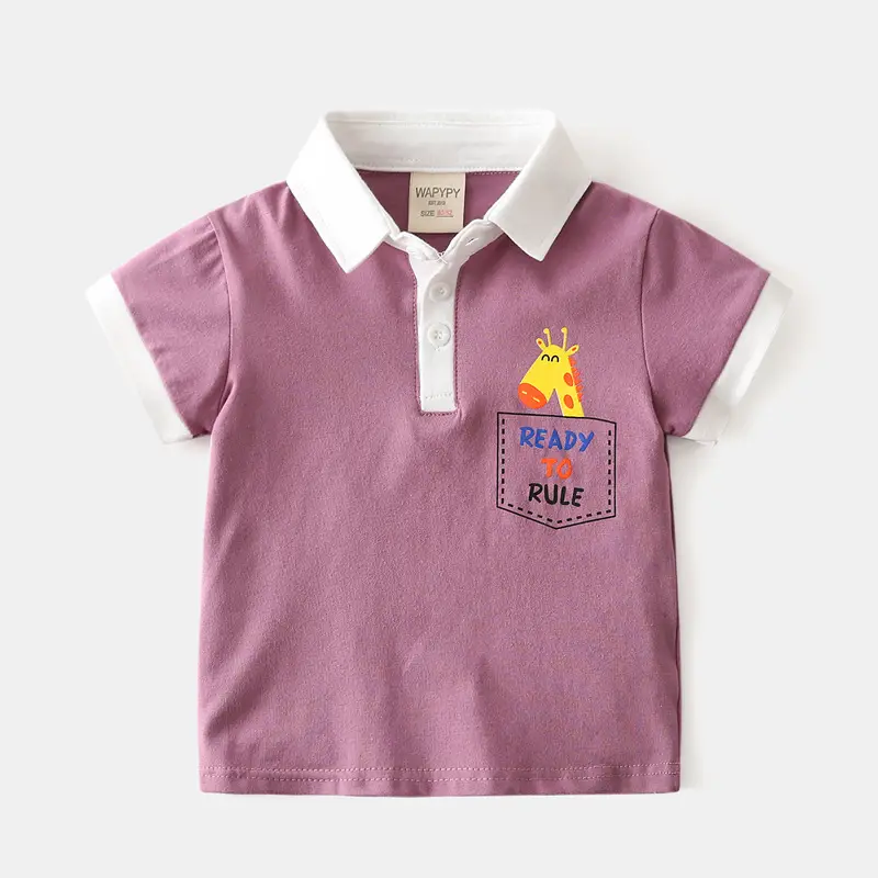 Blue Frog Print Kids Polo Shirt Short Sleeve
