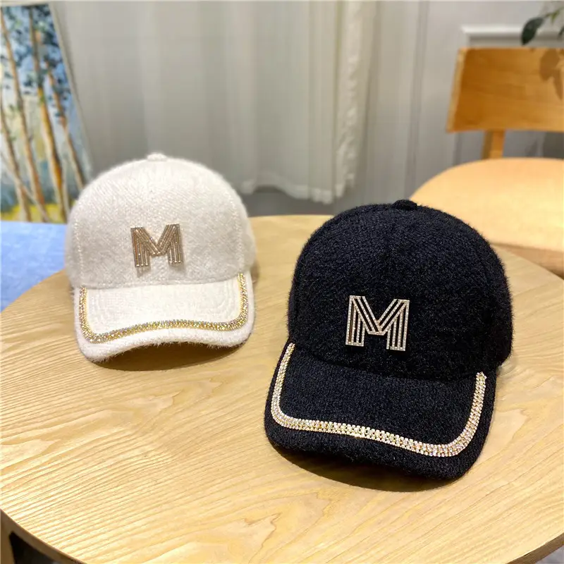 Women's Plush Baseball Cap with Rhinestone M Logo - Image 9