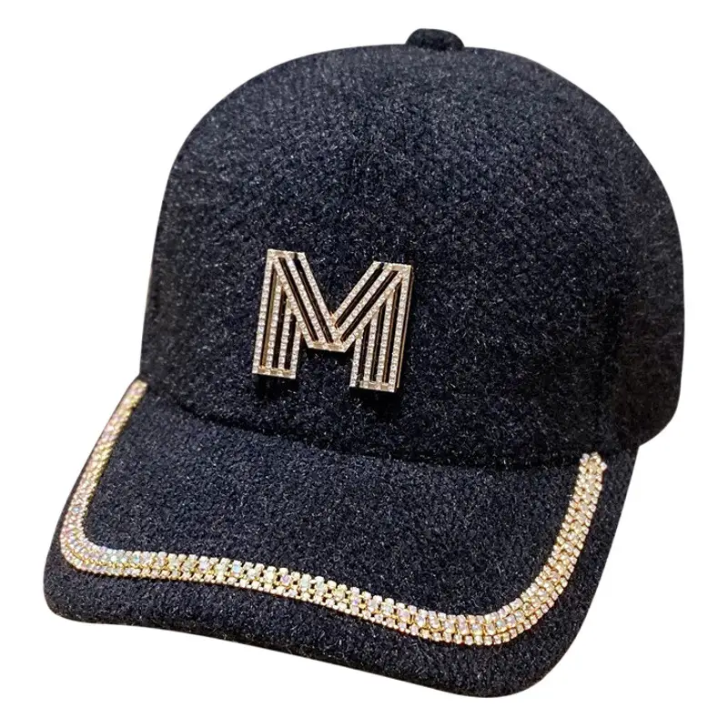 Women's Plush Baseball Cap with Rhinestone M Logo